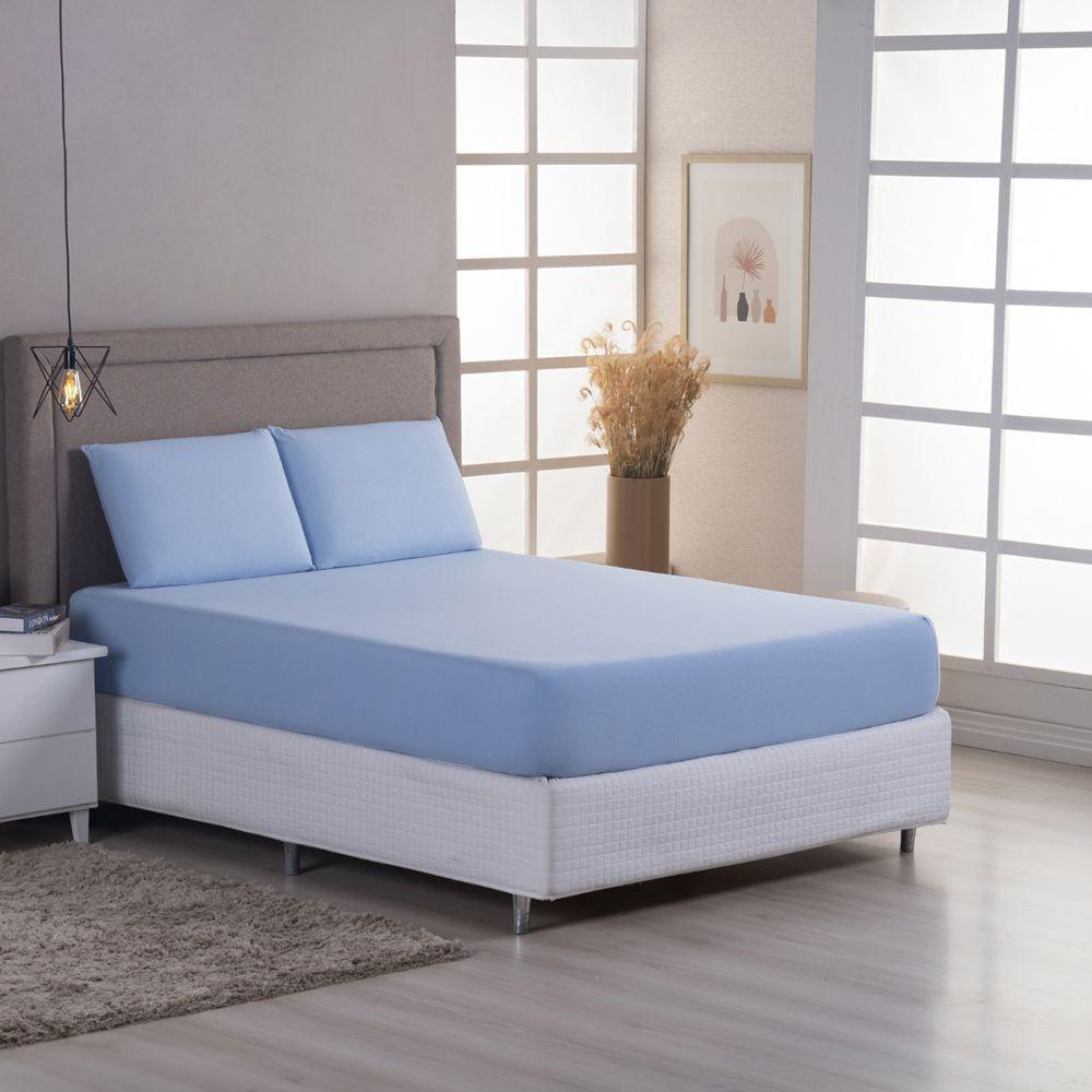 Jogo De Cama Lençol Sereno Queen Em Malha Algodão Azul Claro 100% Algodão - 3