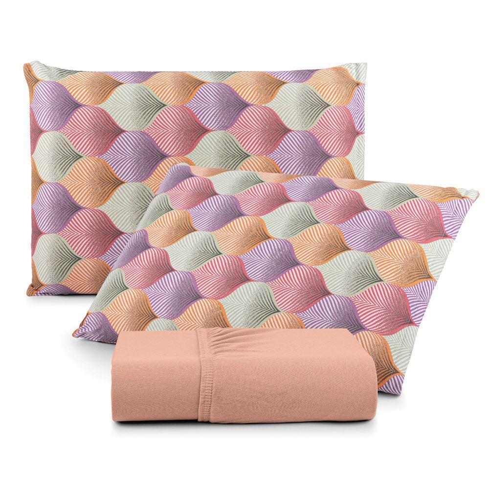 Jogo De Cama Lençol Sonho Bom King Em Malha Algodão 3 Peças Salmão 100% Algodão - 1