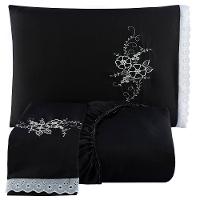 Jogo De Cama Lençol Solteiro Bordado Advance 2 Peças Preto 100% Poliéster - 1