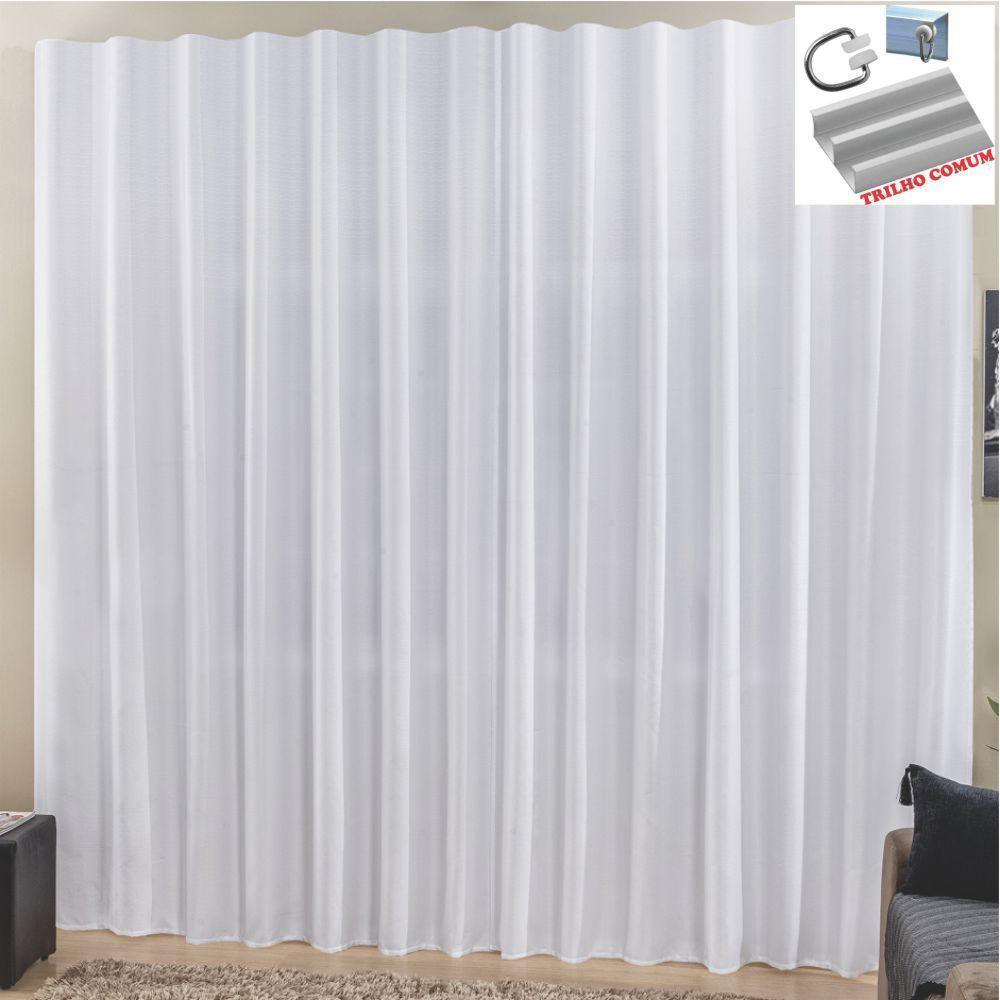 Cortina Top Chick 4 Metros Sala Quarto Tecido Ráfia Trilho Comum - Branca - 100% Poliéster - 1