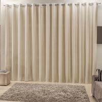 Cortina 2 Mts Sala Quarto Escritório Ráfia Trilho Comum Baratissima Bege - 100% Poliéster - 1