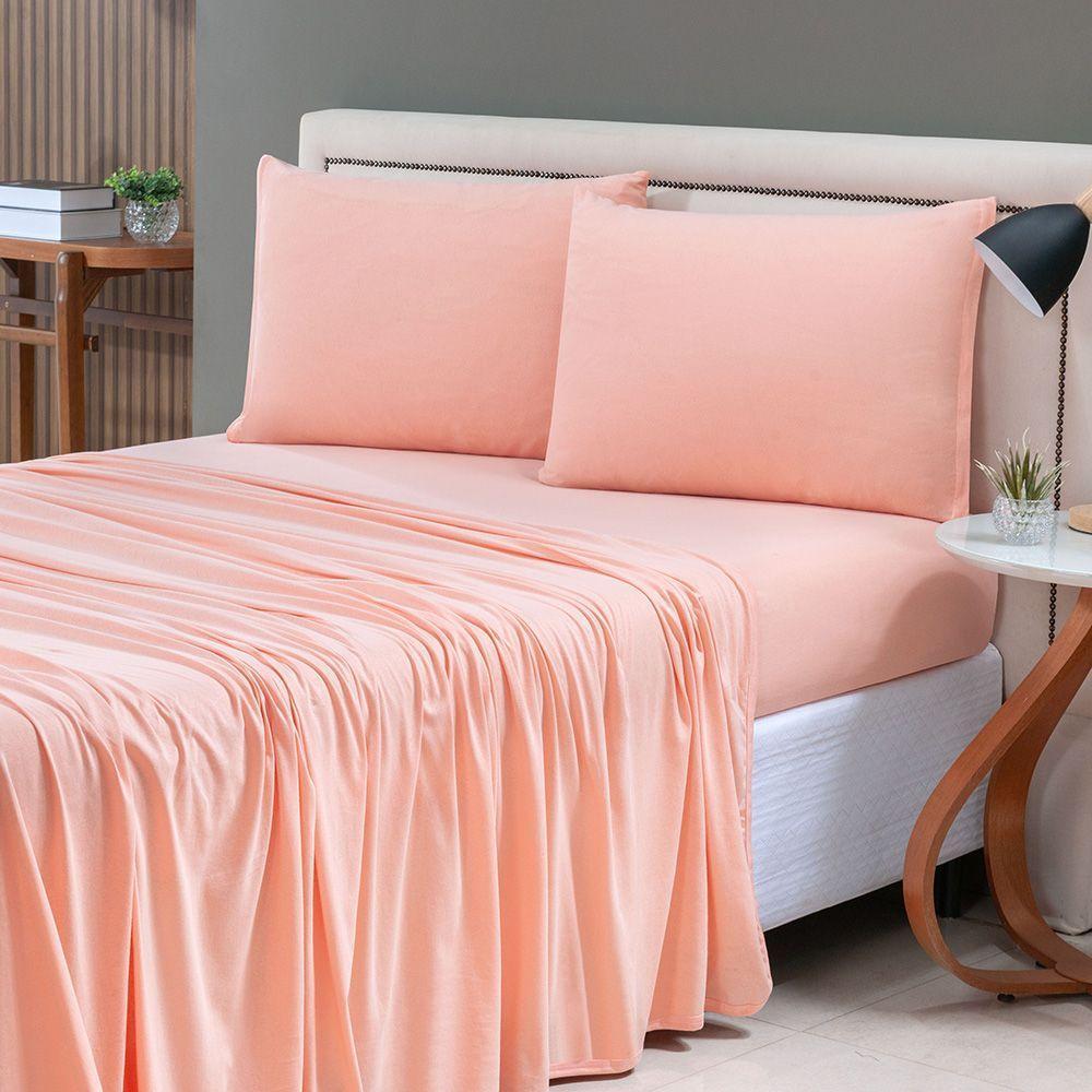 Jogo De Cama Lençol Sereno Queen Em Malha Algodão 4 Peças Salmão 100% Algodão - 2