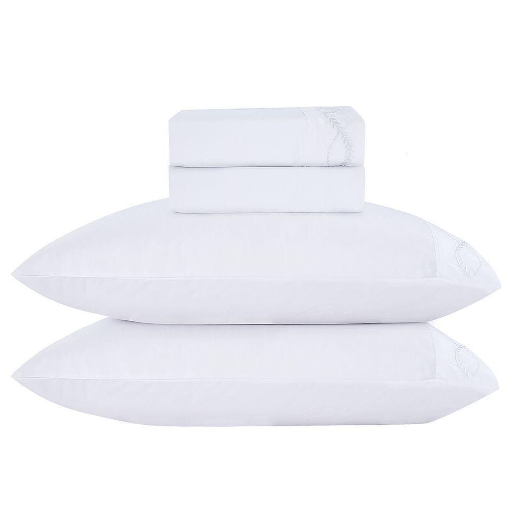 Jogo De Cama Lençol Casal Romantico Percal 300 Fios 4 Peças Branco 100% Poliéster - 1