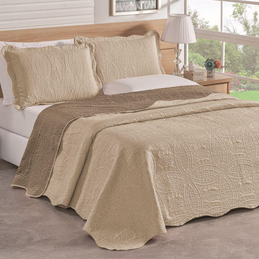 Colcha Queen Bella Dupla Face 03 Peças Avelã 100% Poliéster - 1