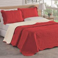 Colcha Casal Padrão Bella Dupla Face 03 Peças Vermelha 100% Poliéster - 1