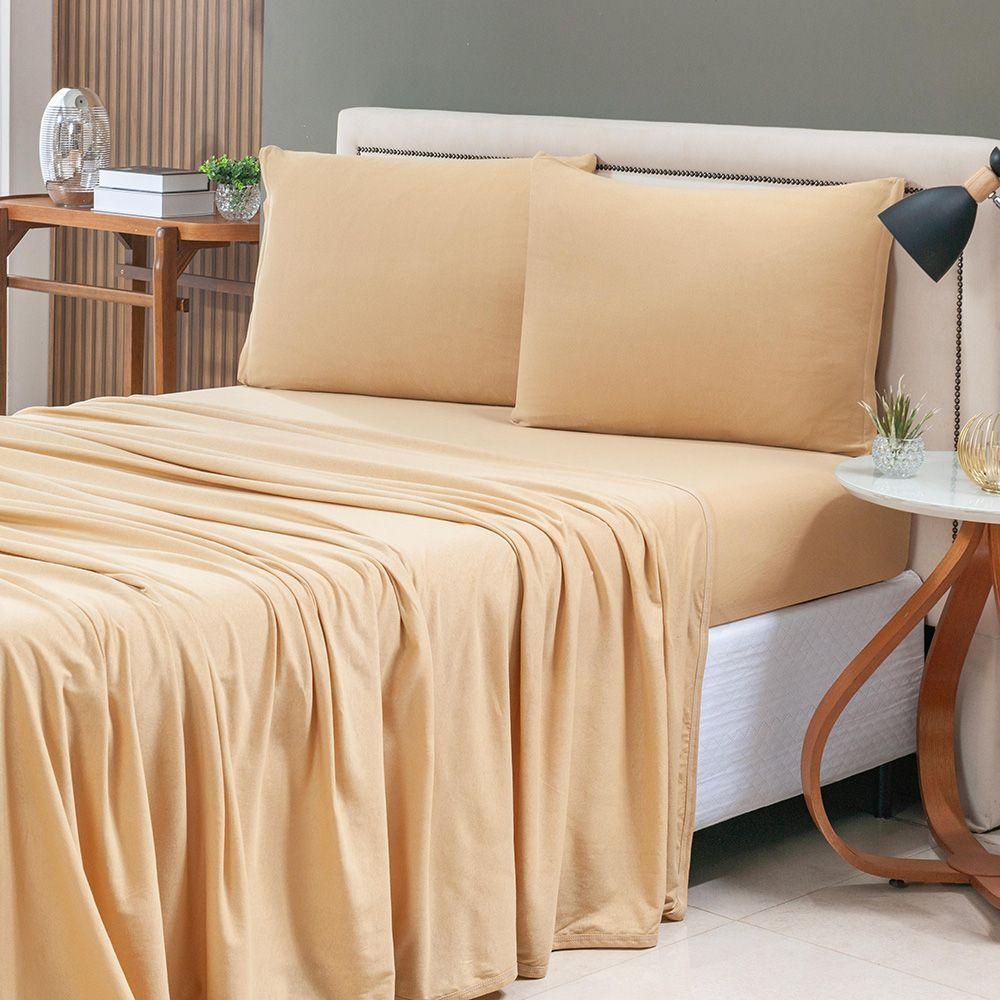 Jogo De Cama Lençol Sereno King Em Malha Algodão 4 Peças Mostarda 100% Algodão - 3