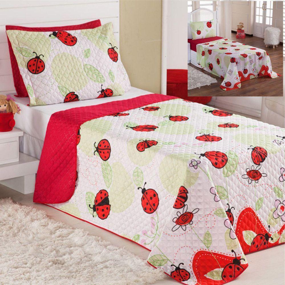 Kit Coordenado Cobre Leito Lençol Solteiro Alegria Vermelho 100% Poliéster - 1