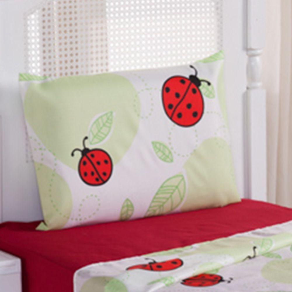 Kit Coordenado Cobre Leito Lençol Solteiro Alegria Vermelho 100% Poliéster - 6