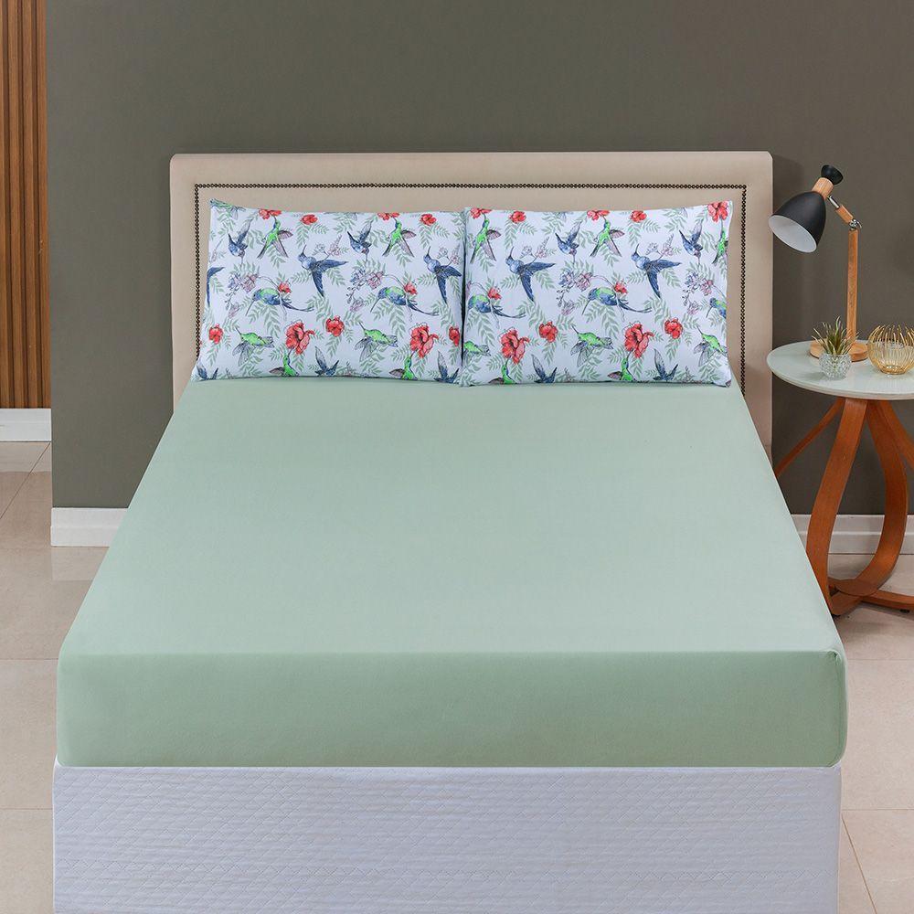 Jogo De Cama Lençol Sonho Bom Casal Em Malha Algodão Verde 100% Algodão - 3