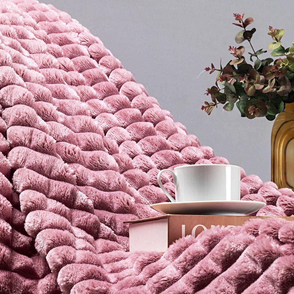 Coordenado Cobre Leito E Cobertor Tok Max Queen Ultrasoft Alto Relevo Dupla Face Rosê 100% Poliéster - 2