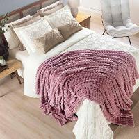 Coordenado Cobre Leito E Cobertor Tok Max Queen Ultrasoft Alto Relevo Dupla Face Rosê 100% Poliéster - 1