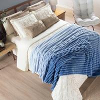 Coordenado Cobre Leito E Cobertor Fluflu Queen Ultrasoft Alto Relevo Dupla Face Lilás 100% Poliéster - 1