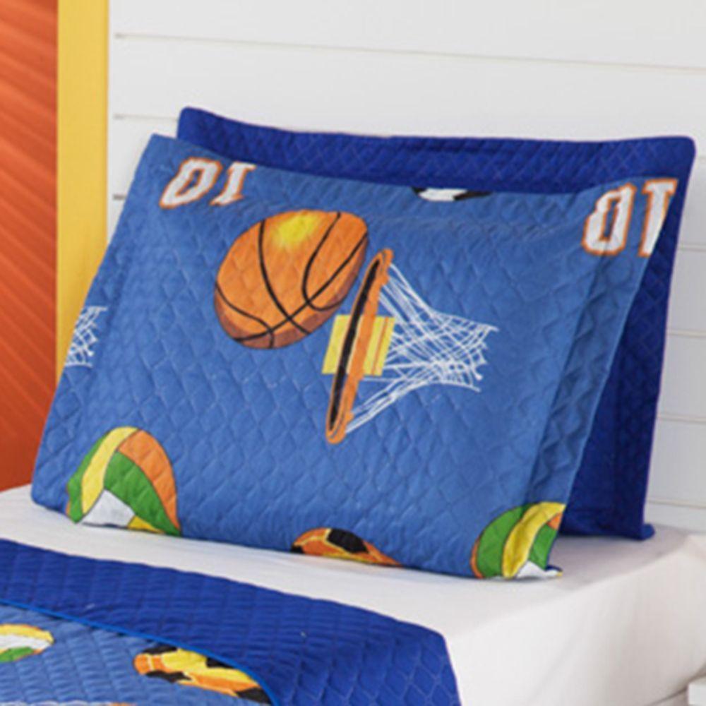 Kit Coordenado Cobre Leito Com Lençol Solteiro Alegria Azul 100% Poliéster - 3