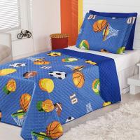 Kit Coordenado Cobre Leito Com Lençol Solteiro Alegria Azul 100% Poliéster - 2