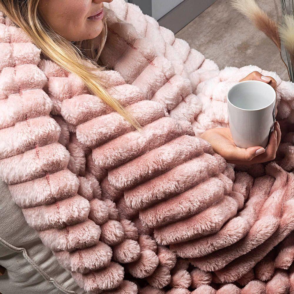 Coordenado Cobre Leito E Cobertor Fluflu Queen Ultrasoft Alto Relevo Dupla Face Rosê 100% Poliéster - 3