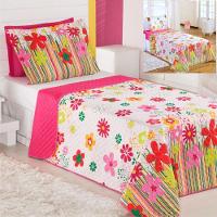 Kit Coordenado Cobre Leito Com Lençol Solteiro Alegria Pink 100% Poliéster - 1