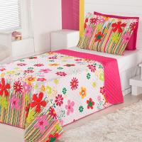 Kit Coordenado Cobre Leito Com Lençol Solteiro Alegria Pink 100% Poliéster - 2
