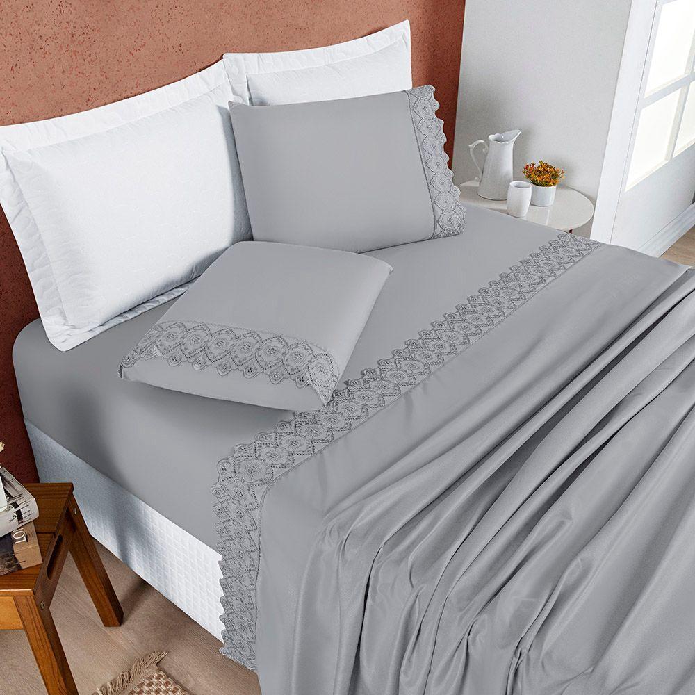 Jogo Cama Lençol Divino Lese Queen 4 Peças Grafite 100% Poliéster - 2