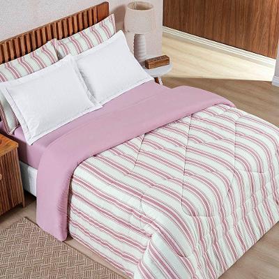 Coordenado Edredom Com Lençol Estilo Queen 5 Peças Rosa 100% Algodão