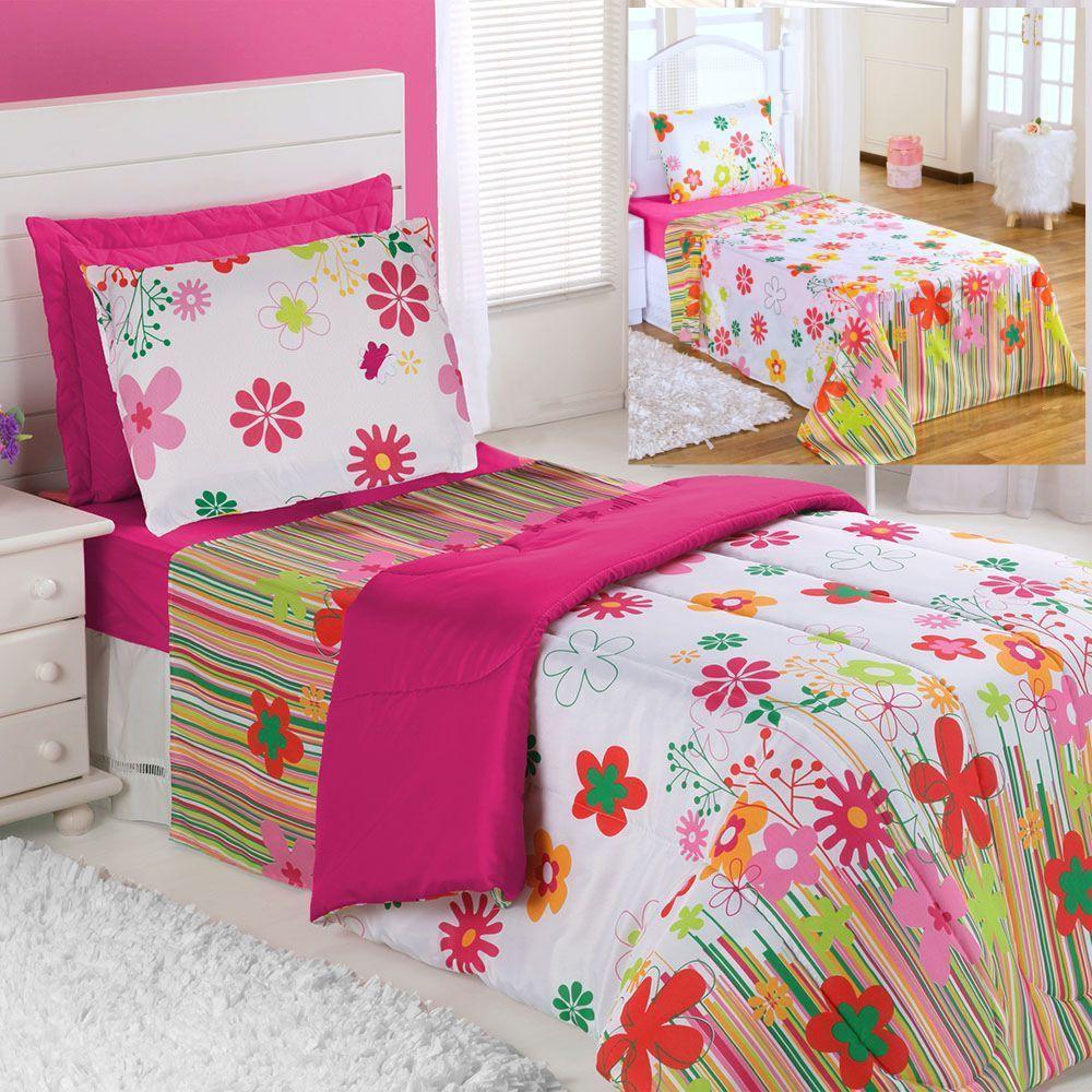 Kit Coordenado Edredom Com Lençol Solteiro Alegria Pink 100% Poliéster - 2