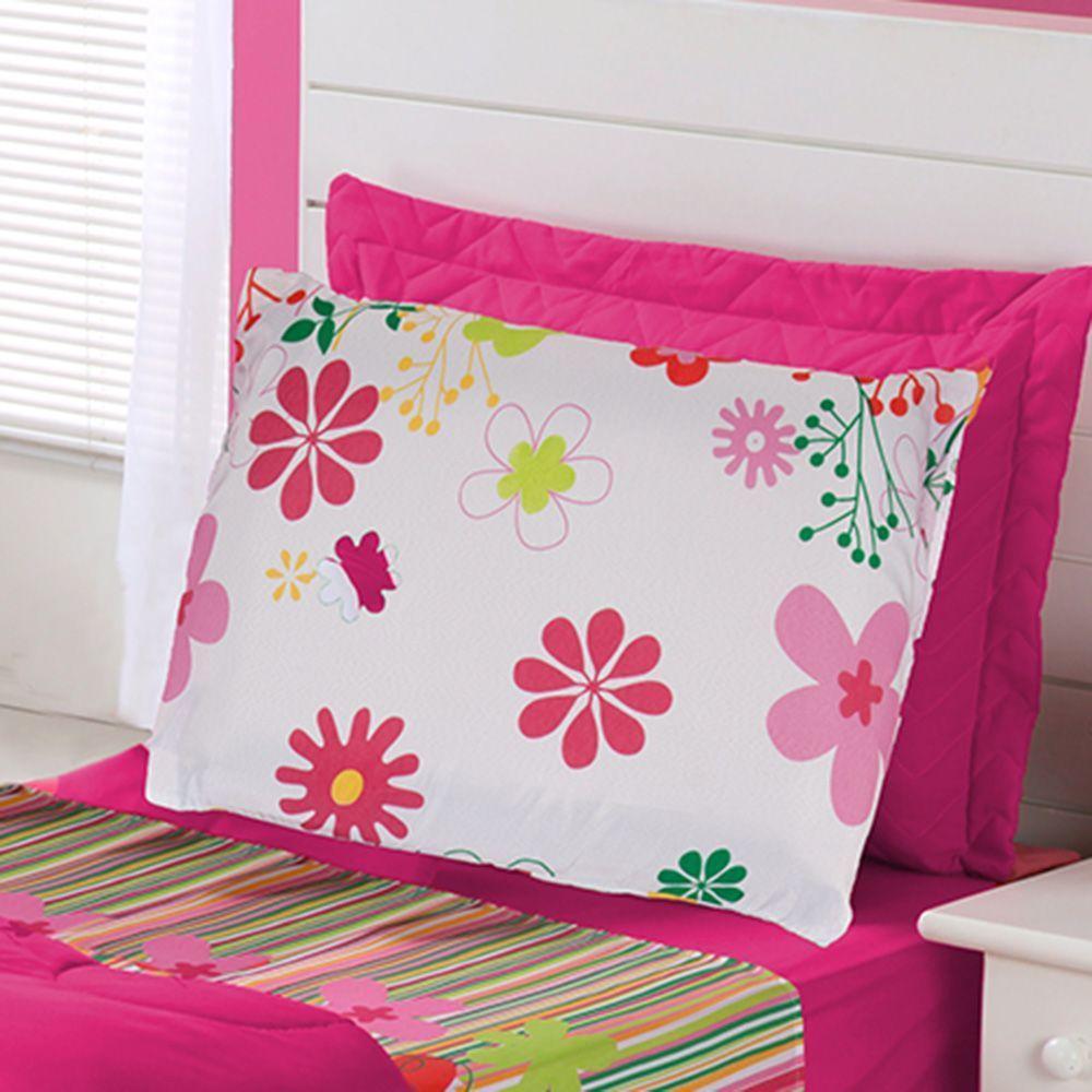 Kit Coordenado Edredom Com Lençol Solteiro Alegria Pink 100% Poliéster - 3