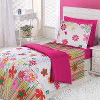 Kit Coordenado Edredom Com Lençol Solteiro Alegria Pink 100% Poliéster - 1