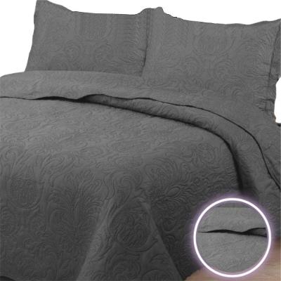 Colcha King Bouti Dupla Face 03 Peças Cinza Escuro 100% Poliéster