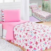 Kit Coordenado Edredom Com Lençol Solteiro Alegria Rosa 100% Poliéster - 1