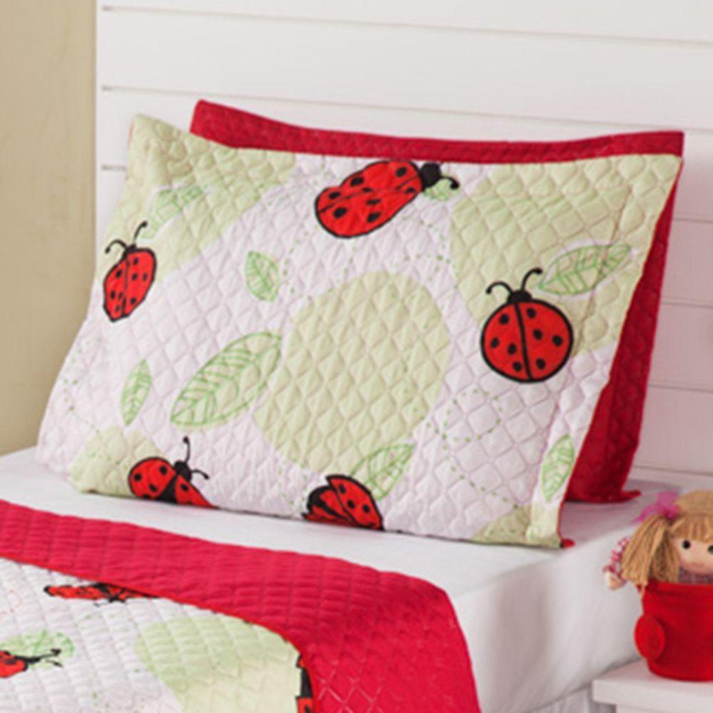 Cobre Leito Colcha Solteiro Alegria 2 Pç Joaninha Vermelho 100% Poliéster - 2