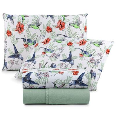 Jogo Cama Lençol Casa Scarpa Sonnet Queen Malha Estampada Algodão 4 Peças - Beija Flor - Verde