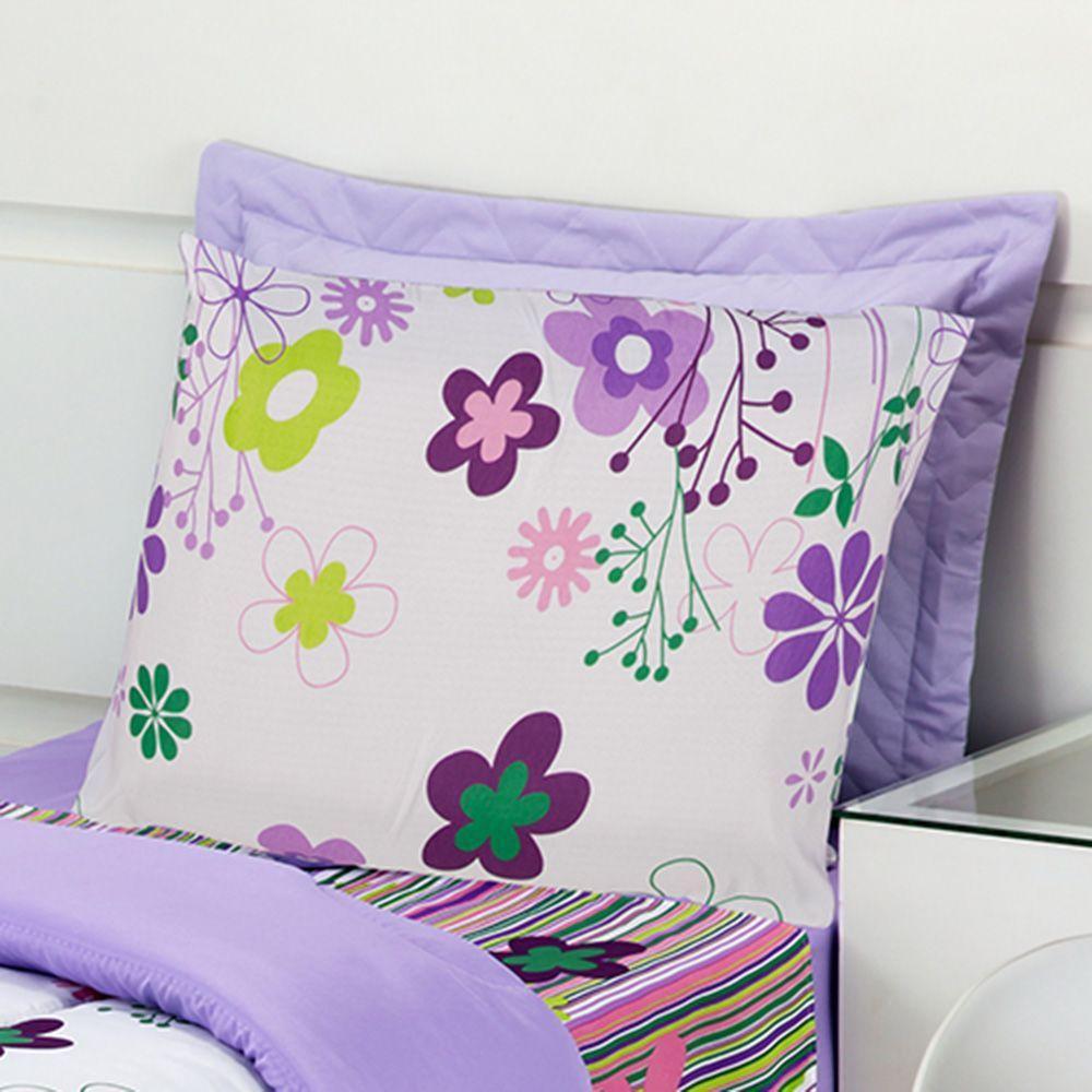 Kit Coordenado Edredom Com Lençol Solteiro Alegria Lilás 100% Poliéster - 3