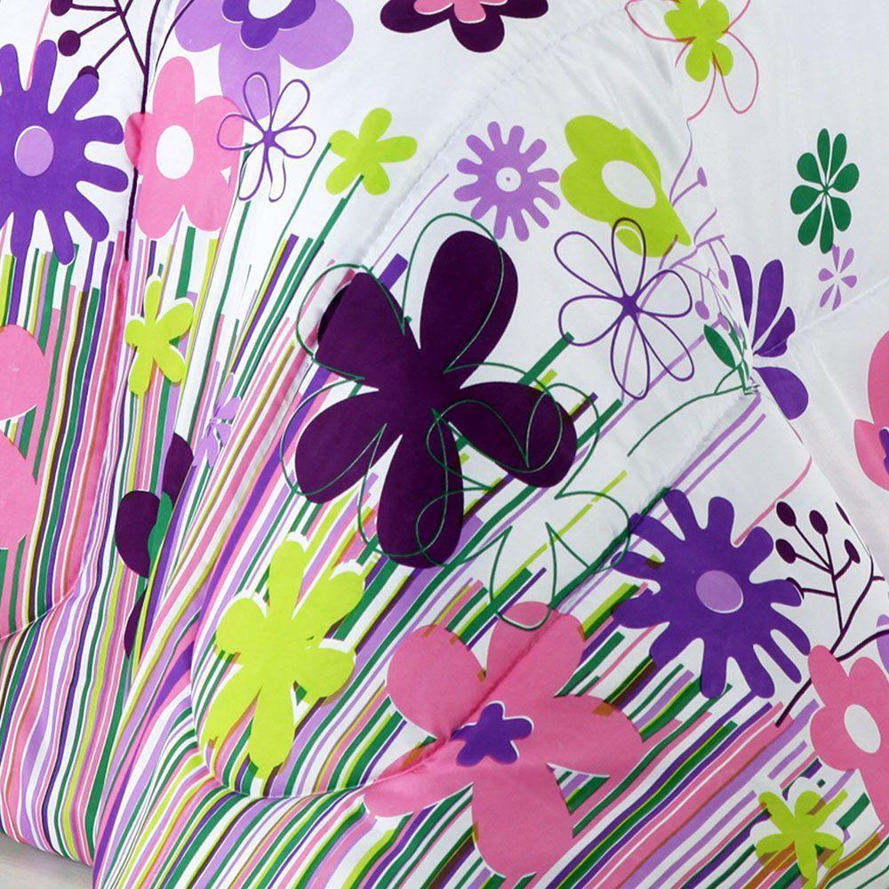 Kit Coordenado Edredom Com Lençol Solteiro Alegria Lilás 100% Poliéster - 4