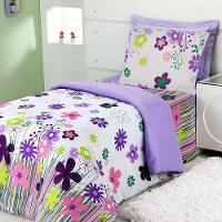 Kit Coordenado Edredom Com Lençol Solteiro Alegria Lilás 100% Poliéster - 1