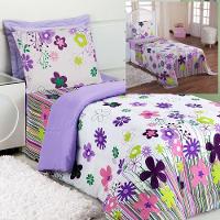Kit Coordenado Edredom Com Lençol Solteiro Alegria Lilás 100% Poliéster - 2