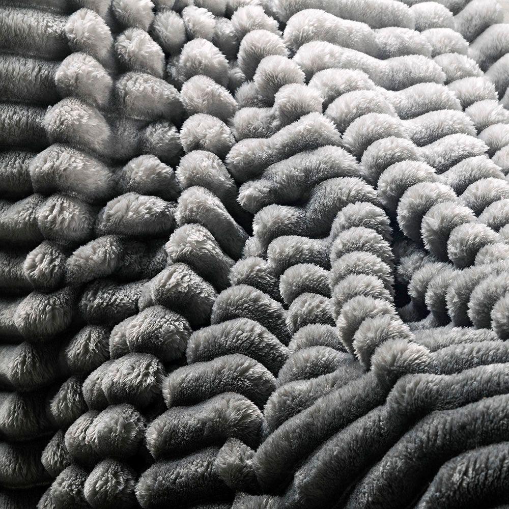 Coordenado Cobre Leito E Cobertor Fluflu Queen Ultrasoft Alto Relevo Dupla Face Cinza 100% Poliéster - 2