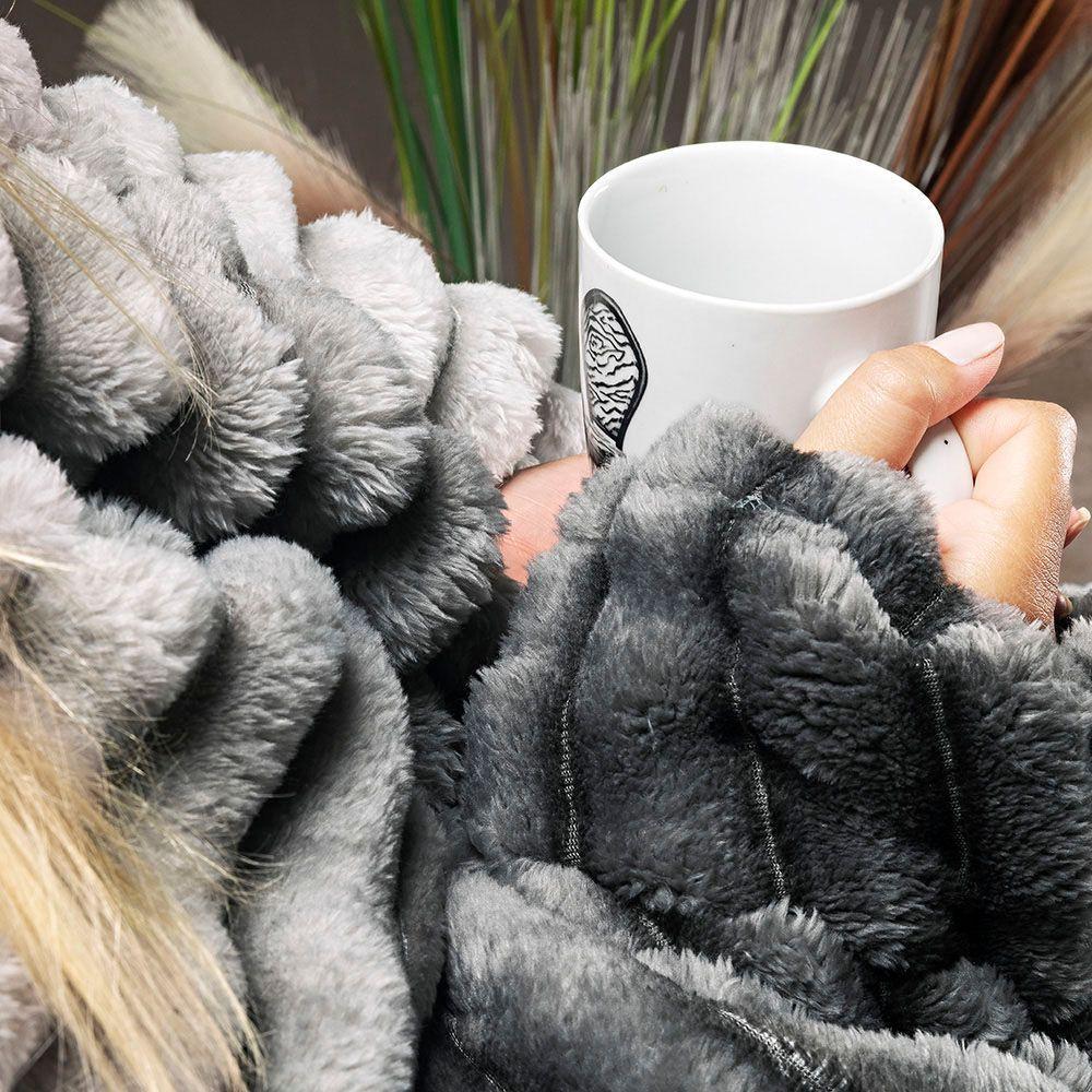 Coordenado Cobre Leito E Cobertor Fluflu Queen Ultrasoft Alto Relevo Dupla Face Cinza 100% Poliéster - 3