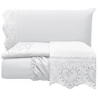 Jogo De Cama Lençol Casal Nupcial Percal 300 Fios 4 Peças Branco 100% Poliéster - 1