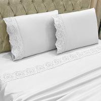Jogo De Cama Lençol Casal Nupcial Percal 300 Fios 4 Peças Branco 100% Poliéster - 3