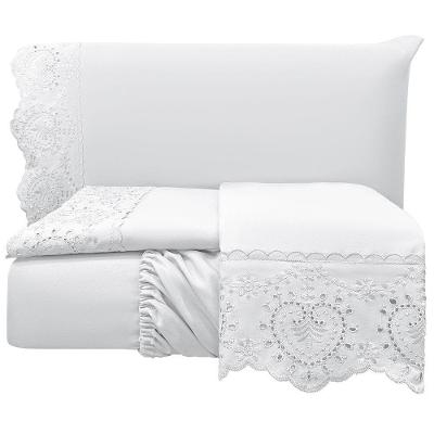 Jogo De Cama Lençol Queen Nupcial Percal 300 Fios 4 Peças Branco 100% Poliéster