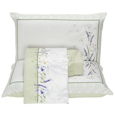 Jogo Cama Lençol Casa Scarpa Santorini Queen Estampa Florida Percal 300 Fios 4 Peças - Verde Lavanda