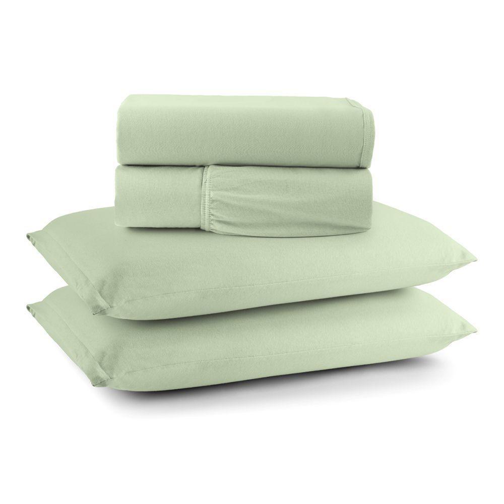 Jogo De Cama Lençol Sereno Queen Em Malha Algodão 4 Peças Verde 100% Algodão - 1
