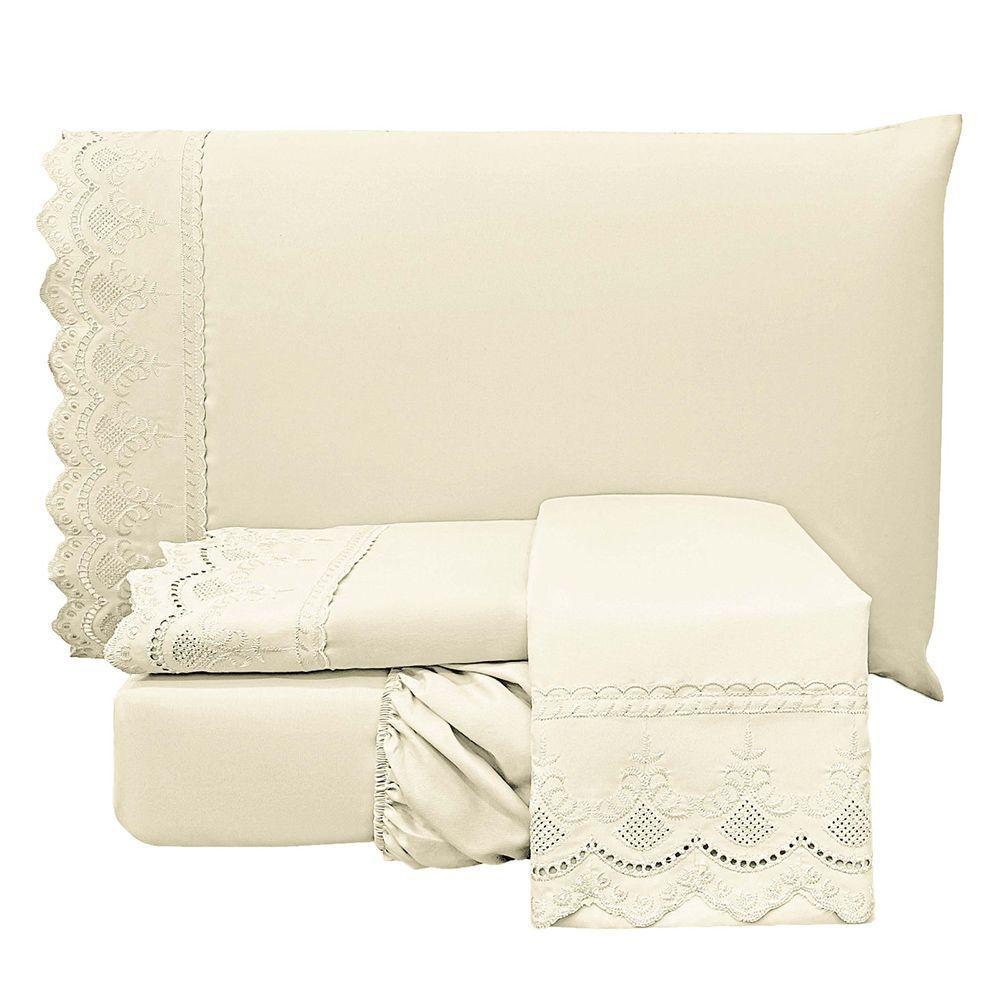 Jogo De Cama Lençol Queen Supremo 3 Peças Micropercal 300 Fios Palha 100% Poliéster - 1