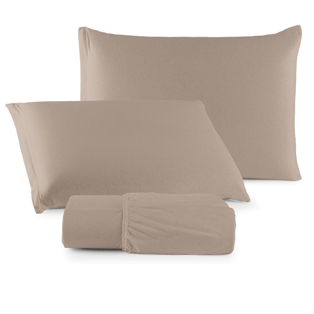 Jogo De Cama Lençol Sereno Queen Em Malha Algodão Cáqui 100% Algodão - 1