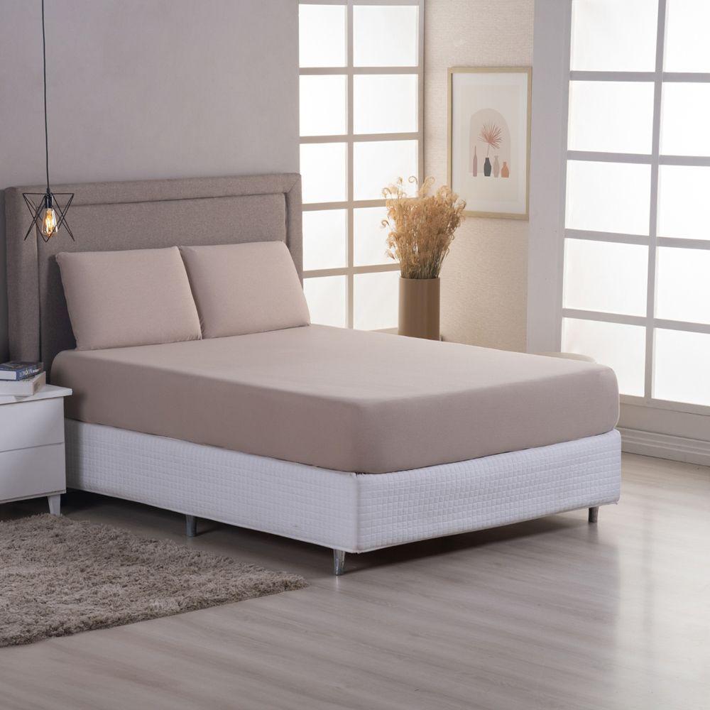 Jogo De Cama Lençol Sereno Queen Em Malha Algodão Cáqui 100% Algodão - 3