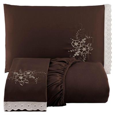 Jogo De Cama Lençol Queen Bordado Advance 3 Peças Tabaco 100% Poliéster