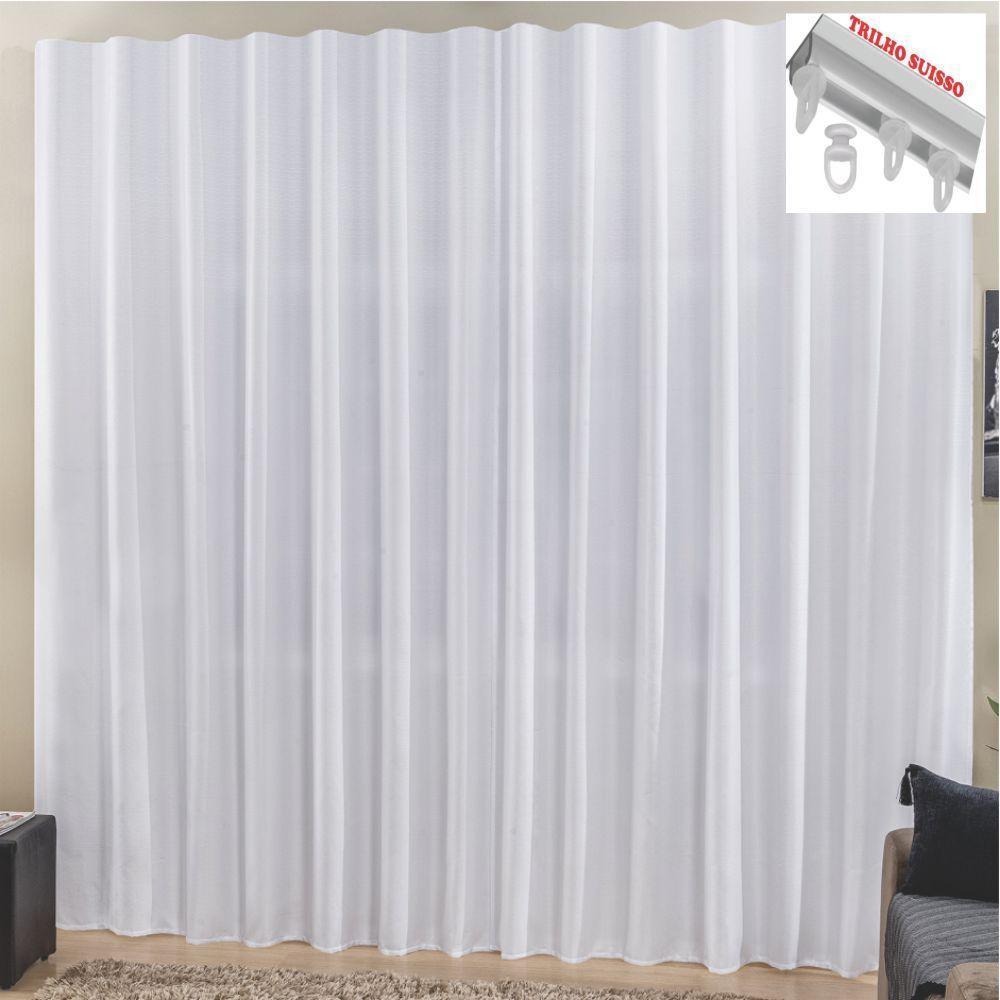 Cortina Top Chick 3 Metros Sala Quarto Tecido Ráfia Trilho Suisso - Branca - 100% Poliéster - 1