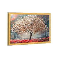 Quadro Decorativo árvore Dourada Com Lindas Folhas 84x54cm Moldura Dourada - 1