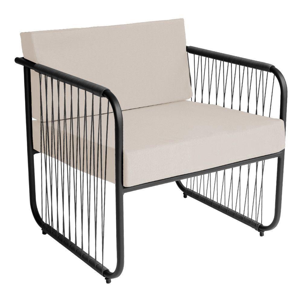 Conjunto 2 Poltronas E Mesa Centro Fibra Sintética Córdova Preto-branco - 4