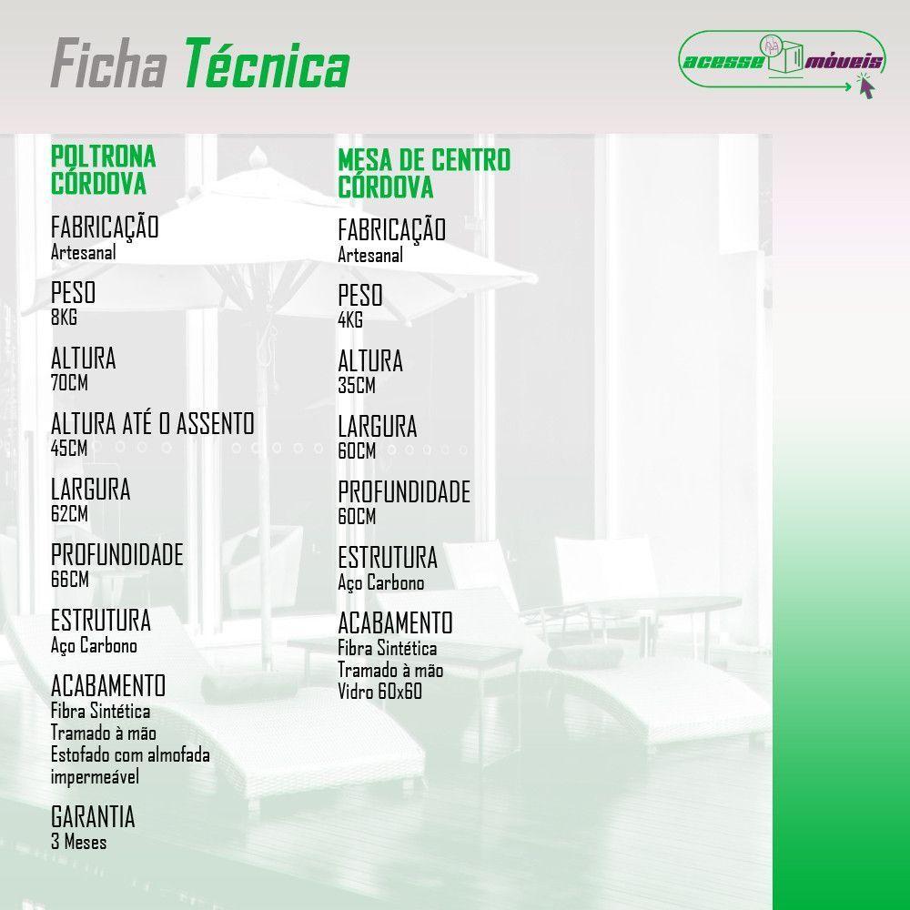 Conjunto 2 Poltronas E Mesa Centro Fibra Sintética Córdova Preto-branco - 6