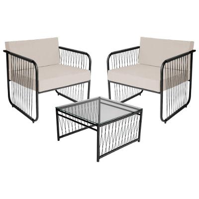 Conjunto 2 Poltronas E Mesa Centro Fibra Sintética Córdova Preto-branco